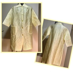 Vintage Yellow Quilted Robe with Lace Trim